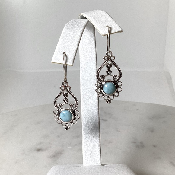 Natural Larimar .925 Sterling Silver Dangle Earrings - Picture 15 of 17